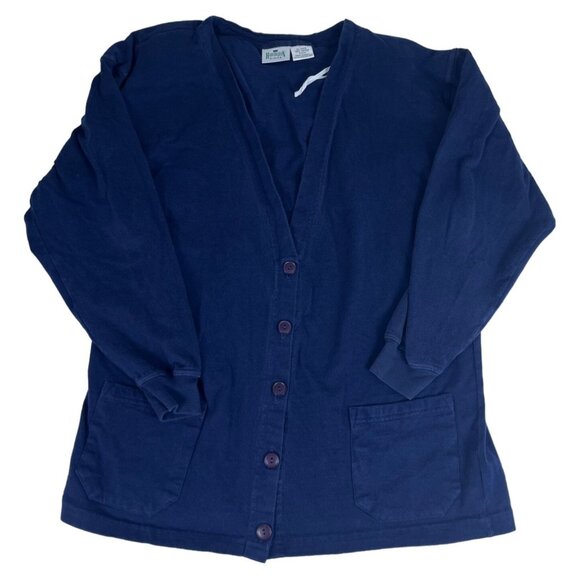 Vintage Huntington Ridge Cotton Cardigan Sweater Women's M Navy Shoulder Pads - Picture 1 of 4